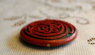 Vintage Chinese Carved Red Cinnabar Pendant Charm No Necklace 4