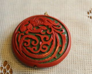 Vintage Chinese Carved Red Cinnabar Pendant Charm No Necklace 5