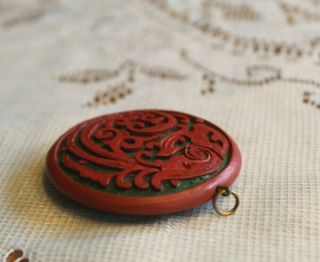 Vintage Chinese Carved Red Cinnabar Pendant Charm No Necklace 7