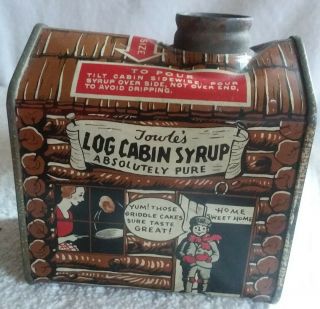 Vintage Towles Log Cabin Syrup Table Size Tin Mom Boys Girl Duck