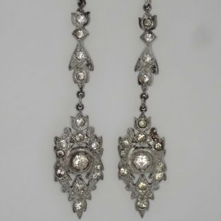 Vintage Art Deco Rhodium Plate Crystal Paste Rhinestone Dangle Earrings