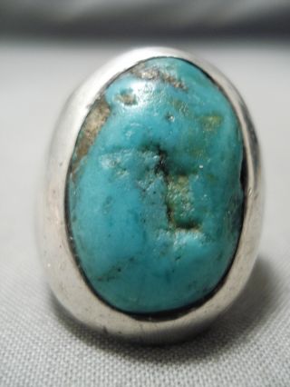 Heavy Heavy Vintage Navajo Thick Sterling Silver Turquoise Ring Old