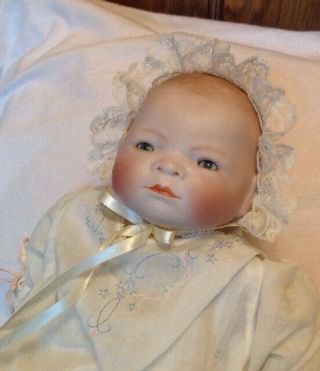 Vintage Bye Lo Baby In Lace Bonnet And Embroidered Dress
