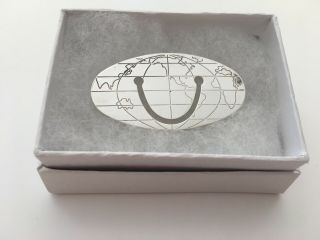 Authentic Vintage Tiffany&co.  Sterling Oval World Map Bookmark/money Clip 2 1/8 "