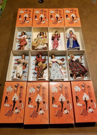 8 Vintage Flagg Nationality Flexible Dolls W/box All Different Collectable