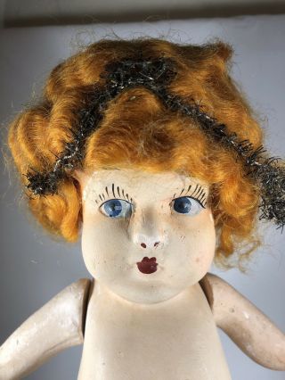 Very Rare Vintage Carnival Chalkware Signed Dated Redhead Blue Eyes Moveable Arm