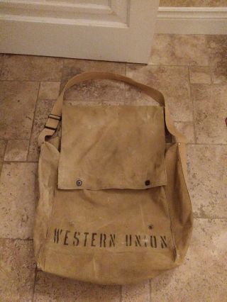 Vintage Canvas Western Union Messenger Bag Wwii Rare