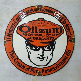Oilzum Motor Oil 14 Inches Round Vintage Enamel Sign