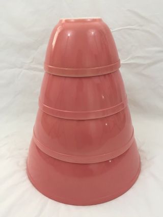Vtg Pyrex Set (4) Pink Flamingo Nesting Bowls 404 403 402 401