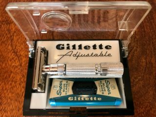 Vintage Nos Gillette 1959 " Fatboy " Adjustable Razor,  E3 With Orig Case Blades