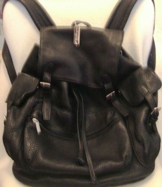 Vintage Ellington Unisex Pebbled Leather Black Backpack W/ Front & Side Pockets