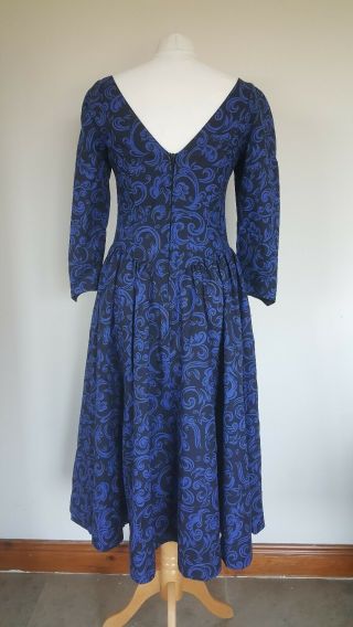 Vintage Laura Ashley Navy Blue Print Dress Sweetheart Neck UK 12 US 10 5