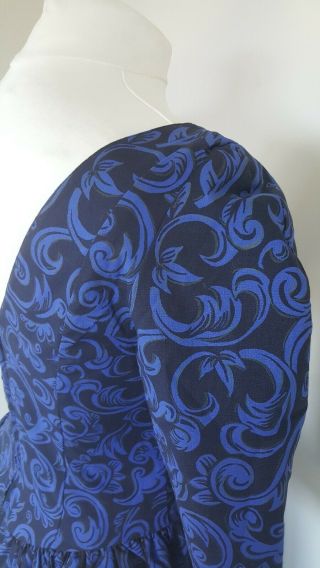 Vintage Laura Ashley Navy Blue Print Dress Sweetheart Neck UK 12 US 10 6