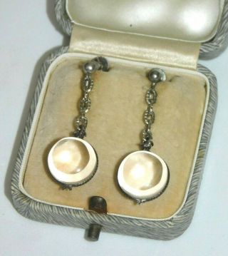 Antique,  Edwardian,  Silver Natural Rock Crystal Orb Pools Of Light Drop Earrings