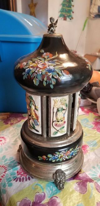 Vintage Simu Florence Italian Cigarette Lipstick Carousel Reuge Music Box