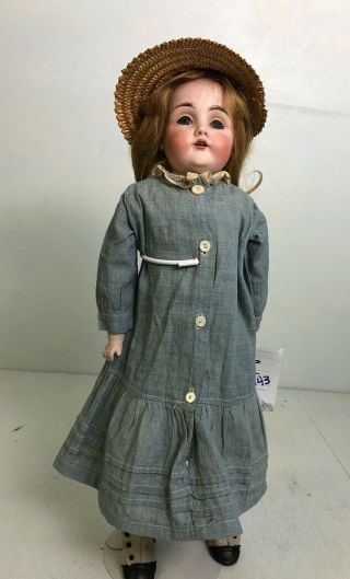 Antique Kestner 154 Dep 18 " Doll Leather Body Period Dress