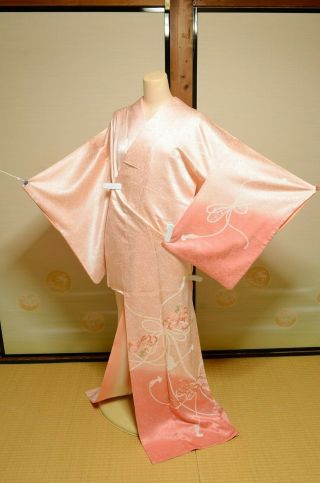 Kimono Tsukesage Silk Women Japanese Vintage Robe Kumihimo 159cm /738