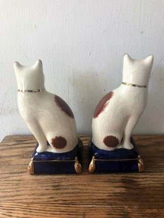Vintage 2 FITZ & FLOYD Porcelain Cats on Blue Pillows Figurines Bookends 3