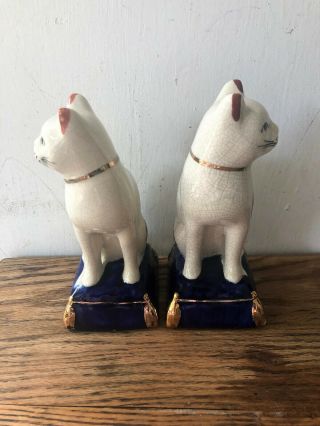Vintage 2 FITZ & FLOYD Porcelain Cats on Blue Pillows Figurines Bookends 4