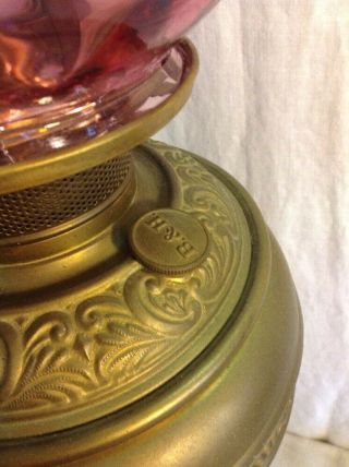 VINTAGE ANTIQUE B&H BRADLEY & HUBBARD PEDESTAL BANQUET LAMP W/ CRANBERRY SHADE 8