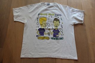 Vintage 90s Beavis And Butthead Mardi Gras Tee Xl White T - Shirt Orleans Vtg