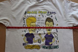 Vintage 90s Beavis and Butthead Mardi Gras Tee XL White T - shirt Orleans VTG 5