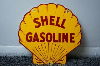 Vintage Shell Porcelain Sign Gas Service Station Pump Plate Motor Oil Engine
