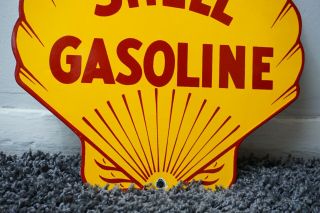 VINTAGE SHELL PORCELAIN SIGN GAS SERVICE STATION PUMP PLATE MOTOR OIL ENGINE 4