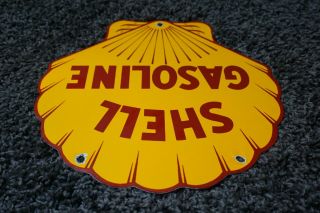 VINTAGE SHELL PORCELAIN SIGN GAS SERVICE STATION PUMP PLATE MOTOR OIL ENGINE 6