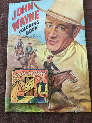 Rare Vintage 1951 John Wayne Coloring Book With Crayons - Saalfield Publishing