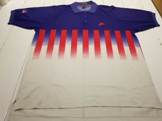 Vintage Nike Challenge Court Andre Agassi Polo Hot Lava Large Tennis Shirt 1991