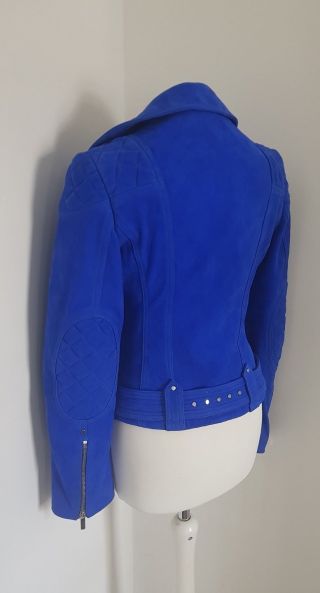 RARE ELECTRIC BLUE SUEDE LEATHER BIKER JACKET KAREN MILLEN UK 12 US 8 EU 40 3