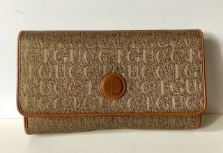 Authentic Vintage GUCCI monogram GG Tapestry Brown LEATHER purse BAG Clutch 4