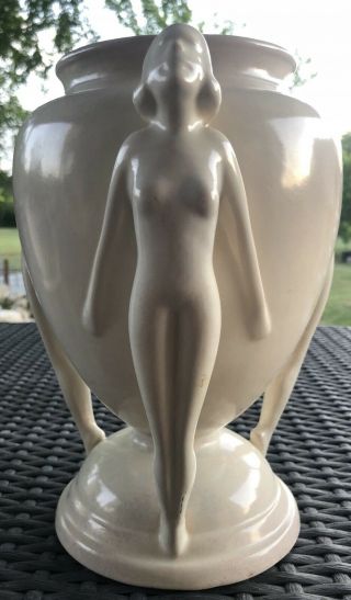 Exquisite RumRill 570 Ivory Stamped Art Deco Athena Triple Nude Vase Rare 1930’s 2