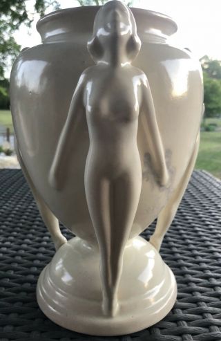 Exquisite RumRill 570 Ivory Stamped Art Deco Athena Triple Nude Vase Rare 1930’s 4