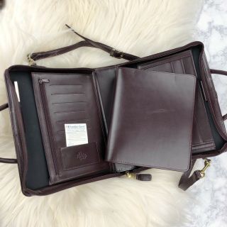 Vtg Franklin Covey Leather Zip Removable Binder Briefcase Strap Organizer Brown
