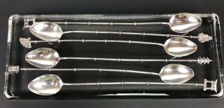 Set Of 6 Antique Hand - Made Chinese Sterling Silver Long Tea Spoons