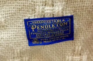 Vintage Pendleton White Basketweave Wool Blanket w/Fringes 60x72 5