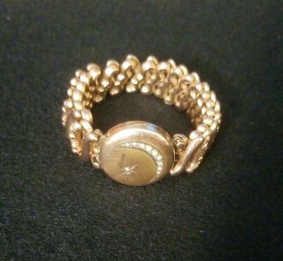 RARE Vintage 1905 - 1920 ' s Seed Pearl Cresent & star Locket Expansion Bracelet 8
