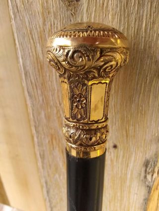 Antique Victorian Ornate Gold Filled Top Cane Walking Stick