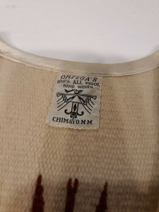 Vintage Ortega ' s Chimayo Mexico Square Vest Woven 100 Wool Indian 1950s60s 2