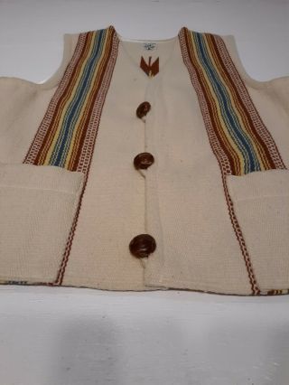 Vintage Ortega ' s Chimayo Mexico Square Vest Woven 100 Wool Indian 1950s60s 3
