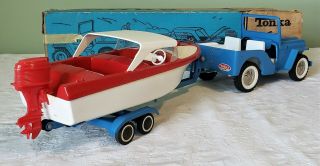 Early Tonka Toys JEEP W/CLIPPER BOAT RUNABOUT SET NO.  516 60 ' s V RARE MIB 10