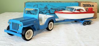 Early Tonka Toys JEEP W/CLIPPER BOAT RUNABOUT SET NO.  516 60 ' s V RARE MIB 2