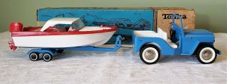 Early Tonka Toys JEEP W/CLIPPER BOAT RUNABOUT SET NO.  516 60 ' s V RARE MIB 3