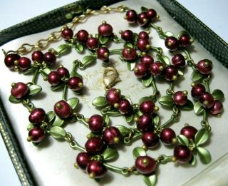 Gorgeous Vintage Style Real Baroque Pearl Bead Cranberries Enamel Necklace