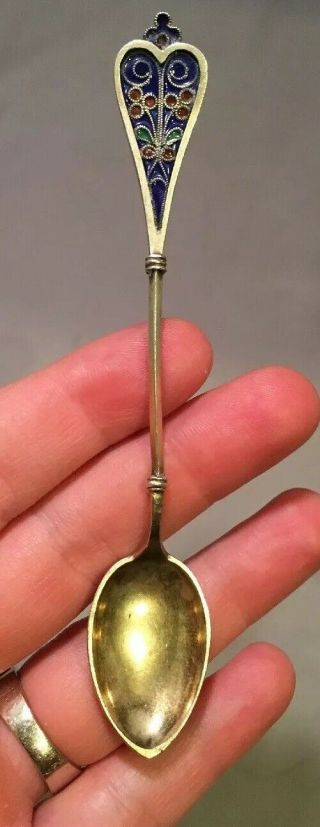 Denmark Peter Hertz Russian Style Enamel & 900 Silver Spoon Plique A Jour