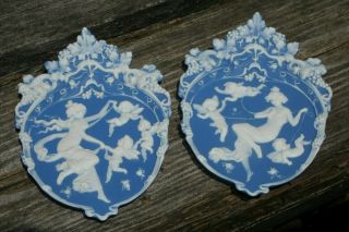 2 Vintage Wedgwood Blue Jasperware Cherub Wall Plaques