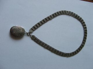 Vintage Sterling Silver Gate Choker Necklace 17 " Long,  Large Heavy Locket
