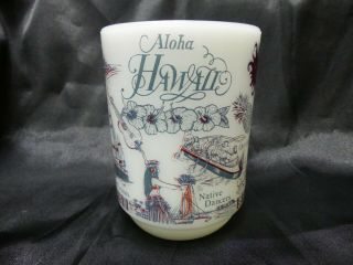 Vintage Aloha Hawaii Anchor Hocking Milk Glass Coffee Mug Cup